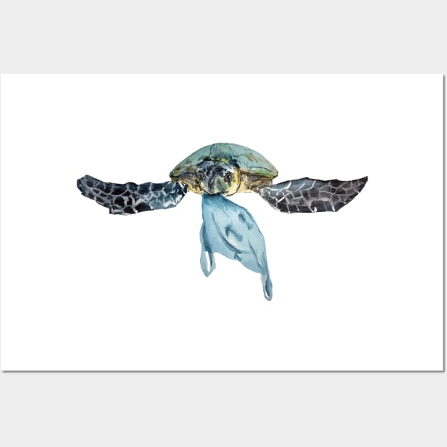 Sea turtle with plastic bag Wall Art by love kisses and such